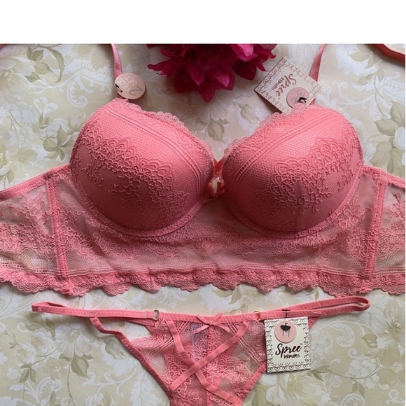 SPREE Intimates Lace Long Line Push Up Set Bra & Thong - Picture 13 of 14
